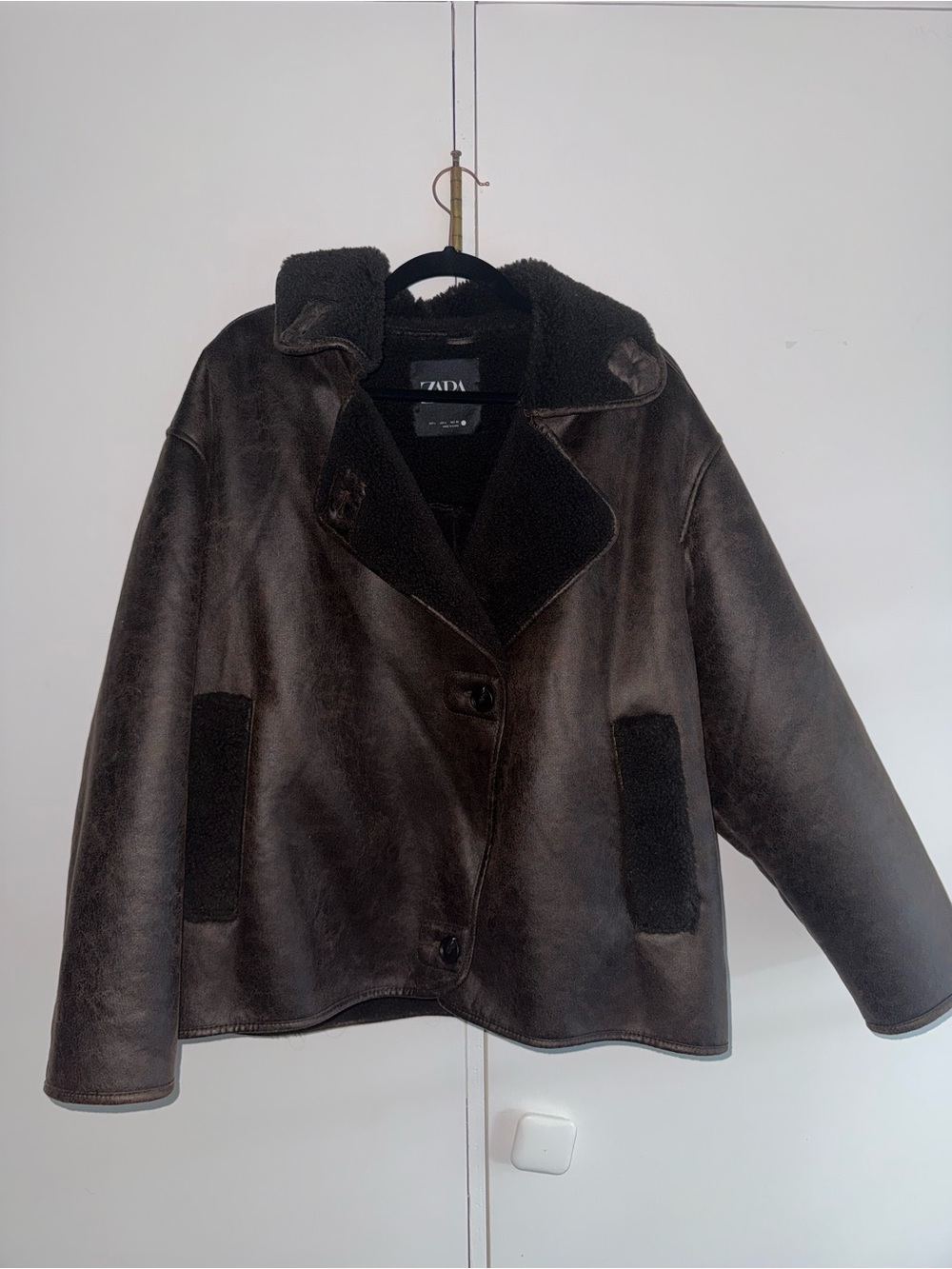 Zara Relaxed Double Faced Brown Faux Leather & Fur Jacket (ZW Collection)